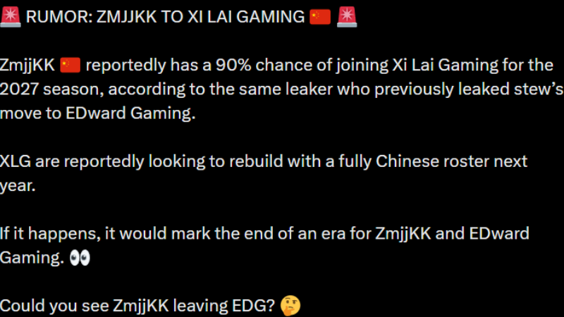 ZmjjKK reportedly expected for XLG move